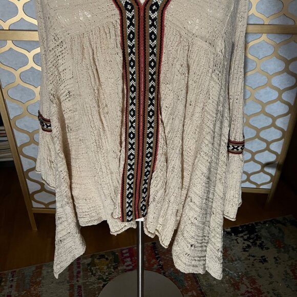 Free People Size S Beige For The Love of Flowers Boho Cold Shoulder Tunic Top - Picture 5 of 16